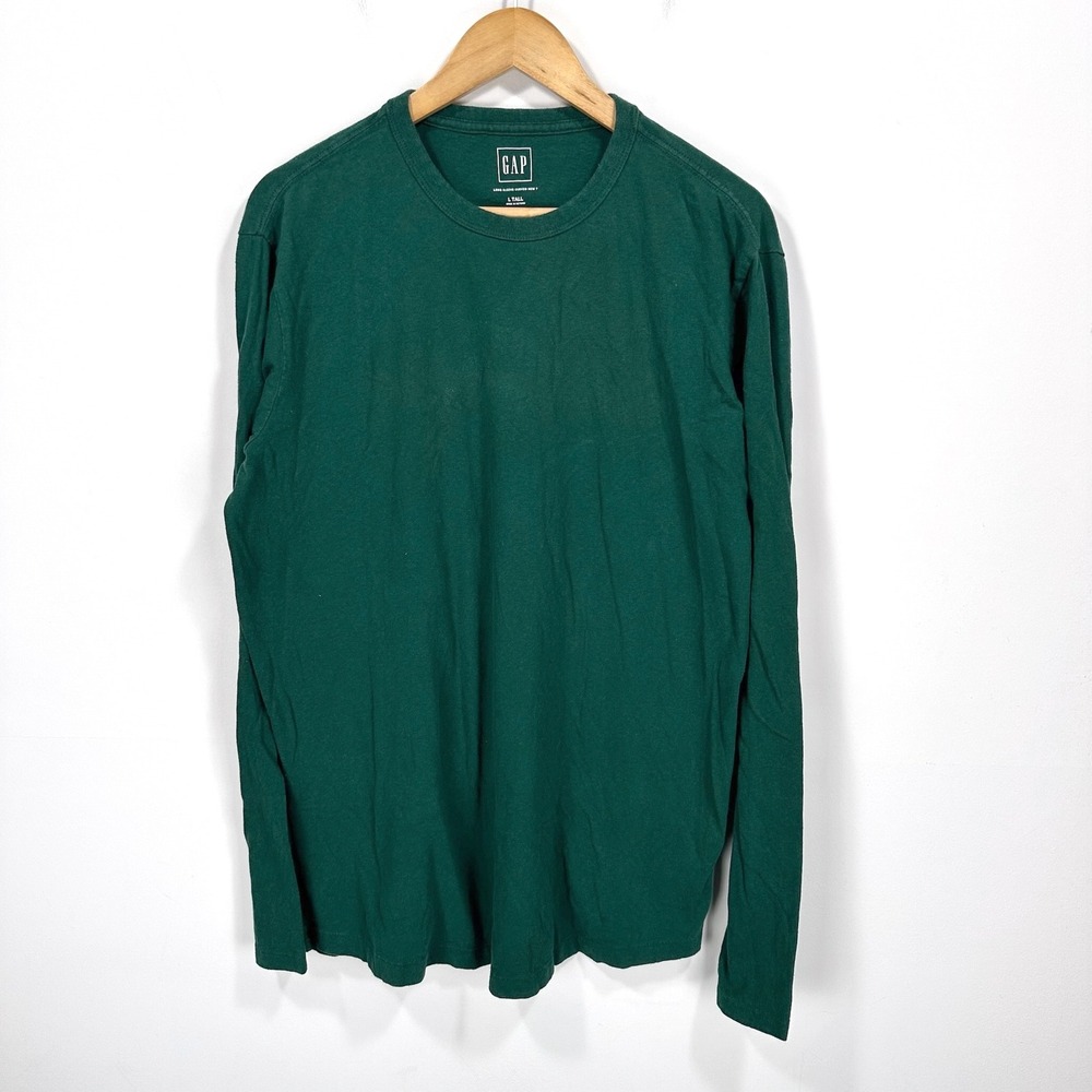 Gap Long Sleeve Curved Hem T Shirt Men Large Tall Pine Green Cotton Basic Tee